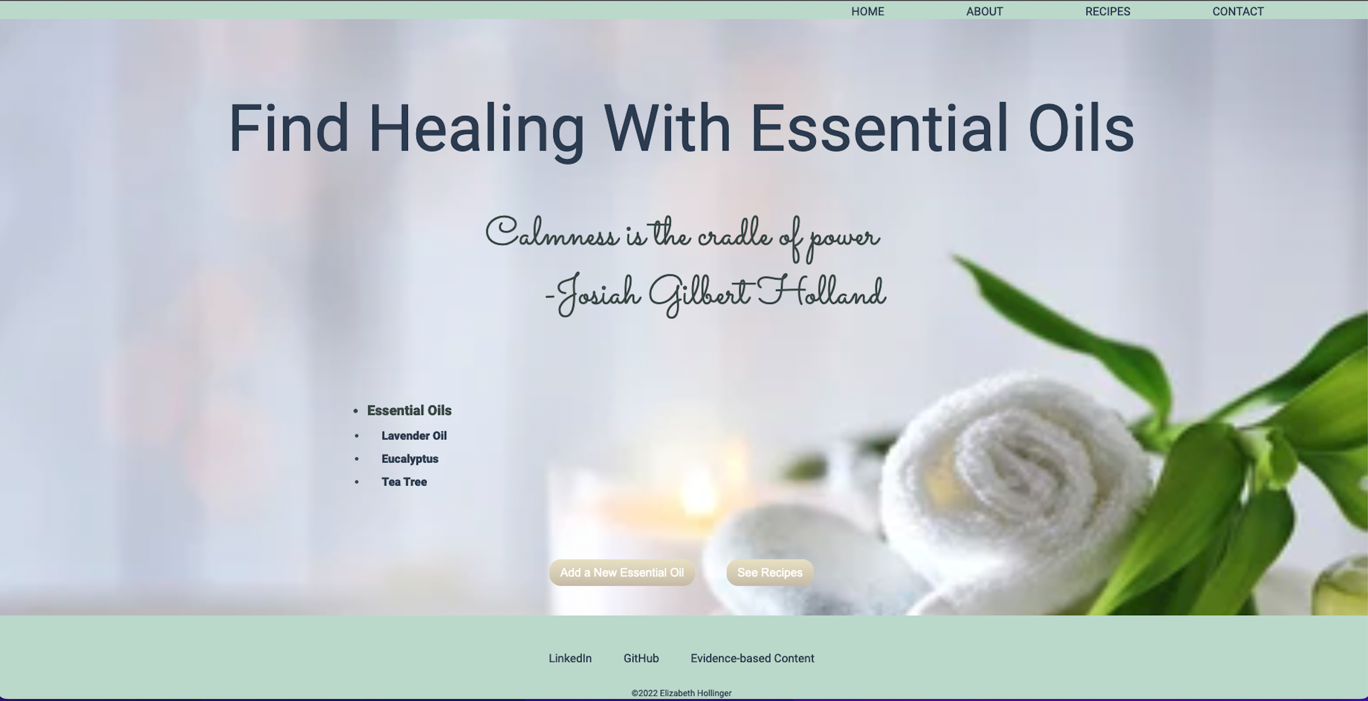 Screenshot Essential Oils App.
