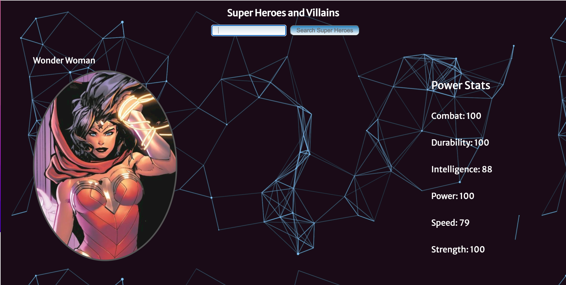 Screenshot Superheroes App.